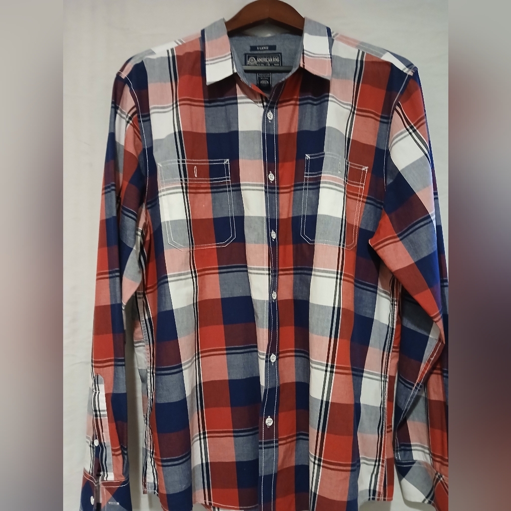 American Rag XLarge Men's Red White And Blue Plaid Shirt.